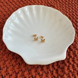 Gold M Initial Stud Earrings